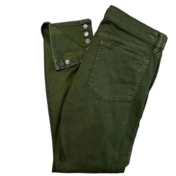 Tory Burch Emmy Ankle Skinny Jeans in Olive Green Size 30 - Picture 1 of 10